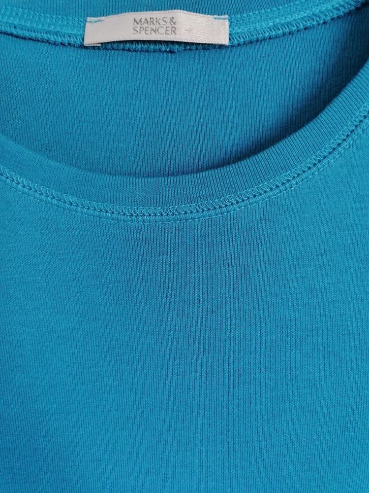 M&S Womens T Shirt Size 20 Teal Blue Short Sleeves New 100% Cotton - Picture 2 of 6